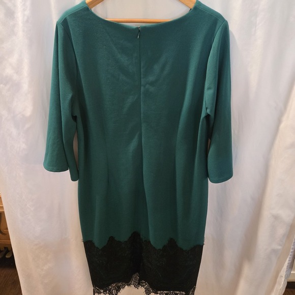 Est 1946 18W Modest Career Wear Green w/ Black Lace Dress Church Feminine - Picture 7 of 8